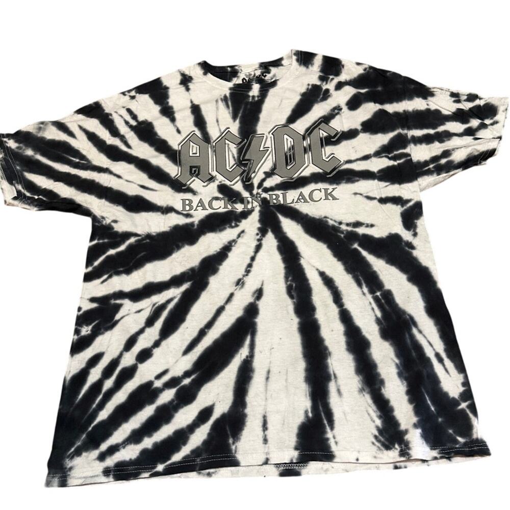 Merch Traffic AC/DC Back in Black Tie Dye Graphic Tee Shirt Size Large New